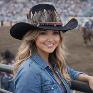 Black Feather-Trimmed cowgirl Hat